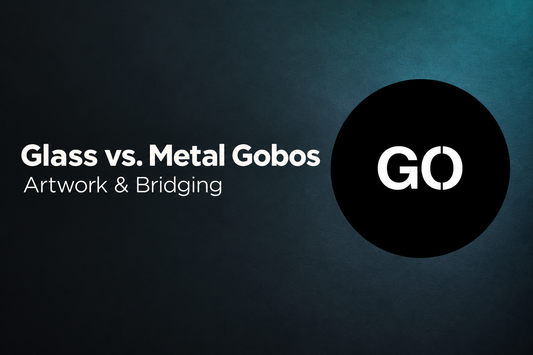 Glass and metal gobo artwork comparison diagram showing support bridges in the letter O