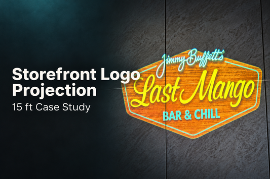 Last Mango storefront logo projection in a designed 15 ft case study cover
